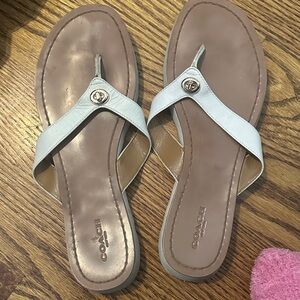 Coach White Leather Thong Sandals with Gold Logo